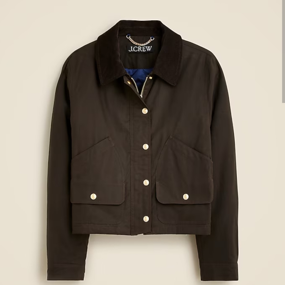 J. Crew Short Barn Jacket in English Ripstop Cotton - Mossy Brown